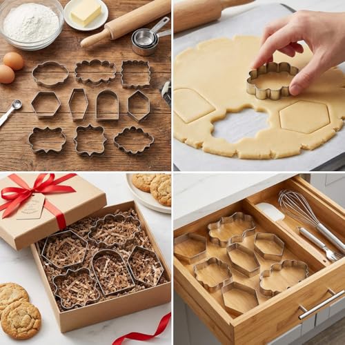 10Pcs Stainless Steel Cookie Cutter Set with Variety Shapes for Baking and Decorating