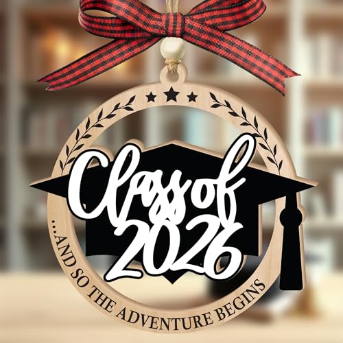 Graduation Ornament Class of 2026 with 'And So The Adventure Begins' - Wooden Car Decor