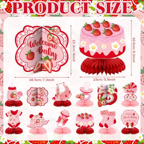 12 Pcs Strawberry Honeycomb Centerpiece Set for Baby Shower Decorations