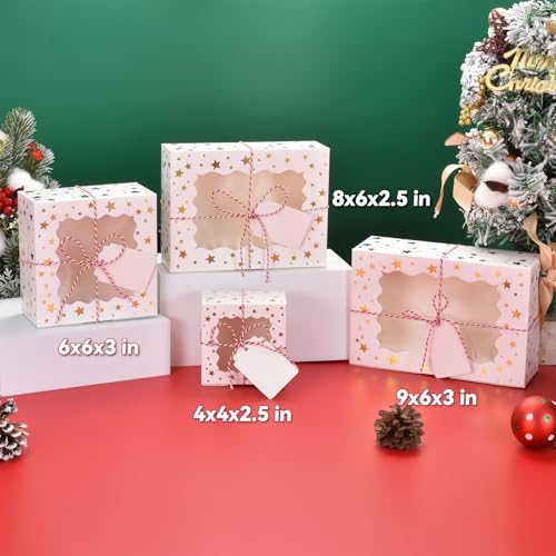 Christmas Cookie Boxes with Window - Stars Pattern, 36 Pack, 4x4x2.5 Inches