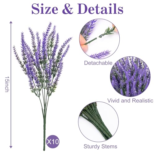 10 Bundles of Artificial Lavender Flowers - Deep Purple Faux Plants