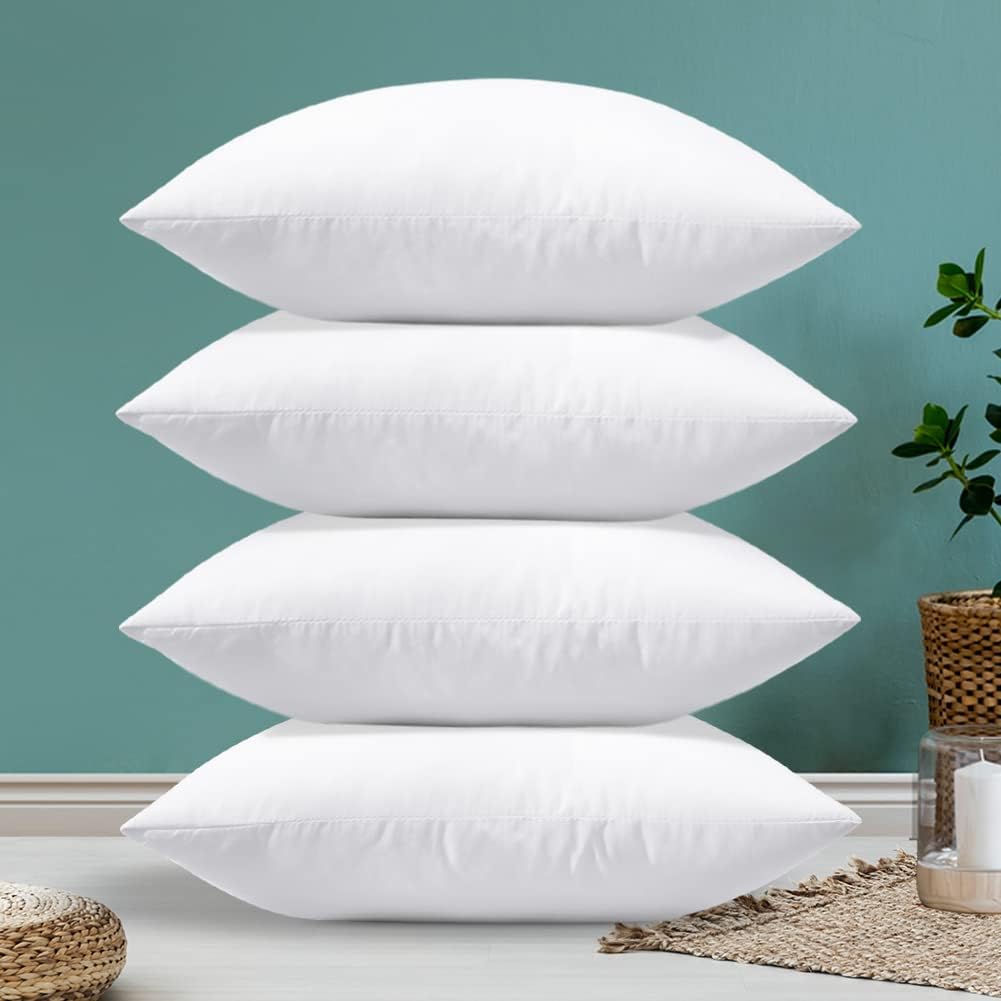 OTOSTAR Throw Pillow Inserts - Pack of 4 Soft & Fluffy 18 x 18 Square Cushion Pads in White