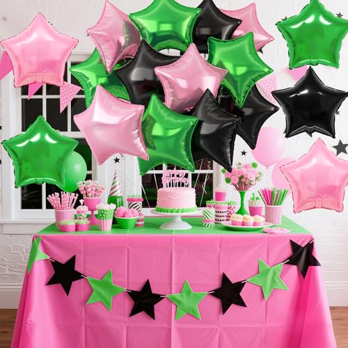 Adorely 12-Piece 18-Inch Star Foil Balloons in Pink, Green, and Black