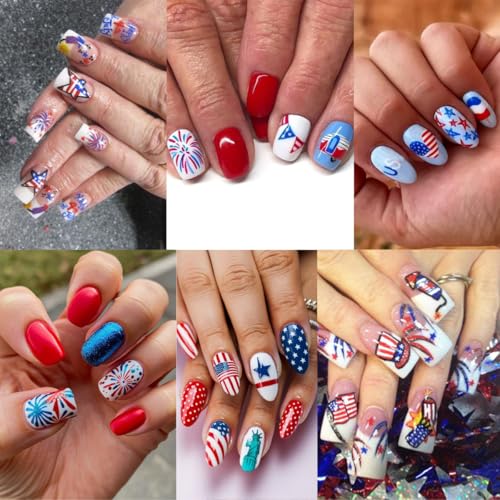 4th of July Nail Stickers 6 Sheets - 3D Self-Adhesive American Flag Decals