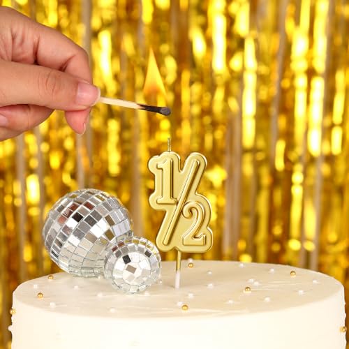 Gold Half Year Birthday Candle - Cute 1/2 Cake Topper for Babies