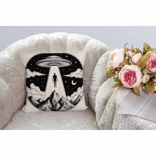 Alien Spaceship Throw Pillow Cover - 18x18 Inch Decorative Cushion