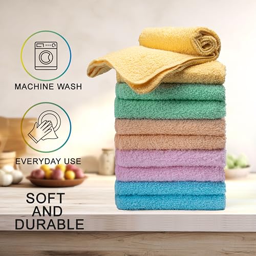 Textila Cotton Washcloths 12x12 Inch - Multicolor 10-Pack