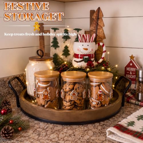 3pcs Christmas Icon Glass Storage Jars with Airtight Bamboo Lids - Gingerbread