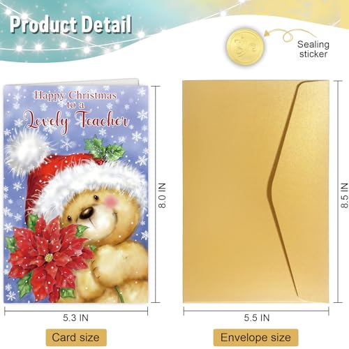 Spercy Cute Bear Christmas Card for Teacher with Envelope