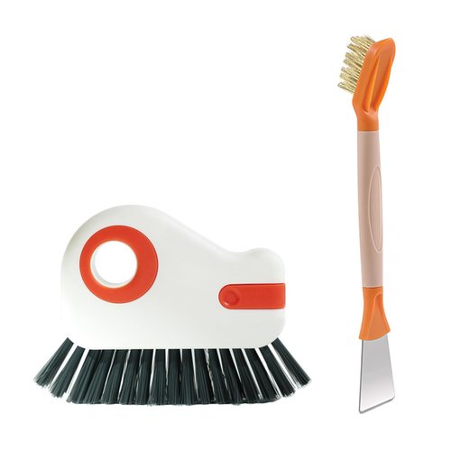 Groove Cleaning Brushes 2 in 1 Window Track Cleaner Cleaning Tools, Multifunction Hard Bristle Grout Crevice Cleaning Brush with Scraper for Kitchen Stove Sink, Sliding Door Track, Window Sill, 2PCS