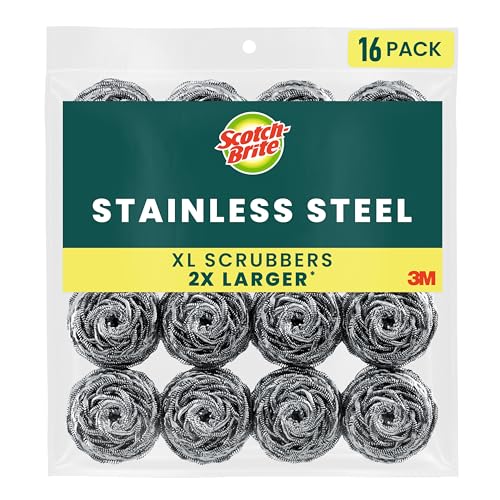 Scotch-Brite Stainless Steel Scrubbers, 16 Heavy-Duty Pads