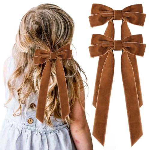 Aileam Brown Velvet Hair Bows with Alligator Clips - 2 Pack
