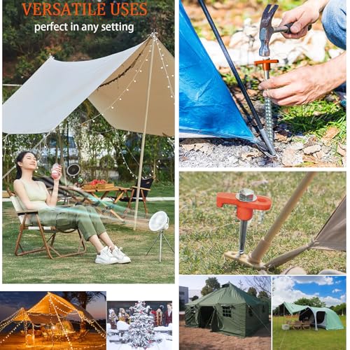 10-Pack 8" Heavy Duty Screw in Tent Stakes, Drill-in Non-Rust Ground Anchor Pegs, Metal Tent Accessories for Camping, Garden, Hiking, Orange