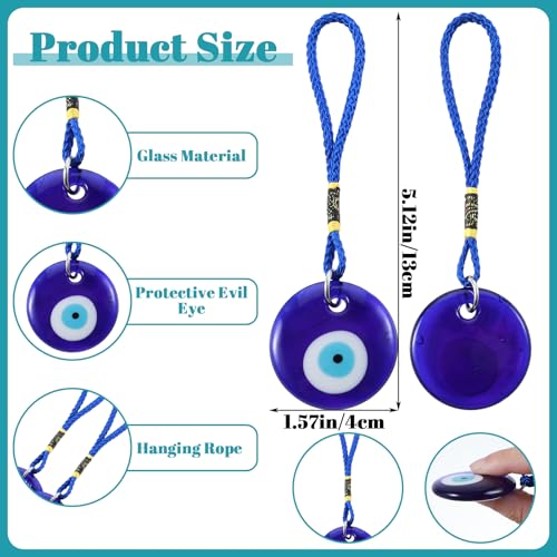 4 Pcs Round Blue Evil Eye Hanging Pendant - Turkish Glass Amulet for Car