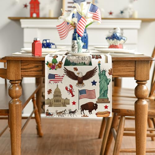 American Flag Eagle Table Runner 13x72 Inch for 4th of July