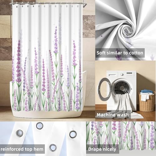 Yeele Lavender Floral Shower Curtain Set - 36" x 72" Purple