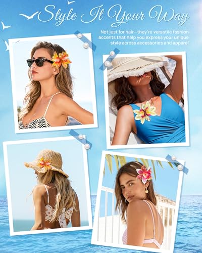 Mesovor 3-Pack Hawaiian Orchid Flower Hair Clips with Pearls for Beach & Wedding