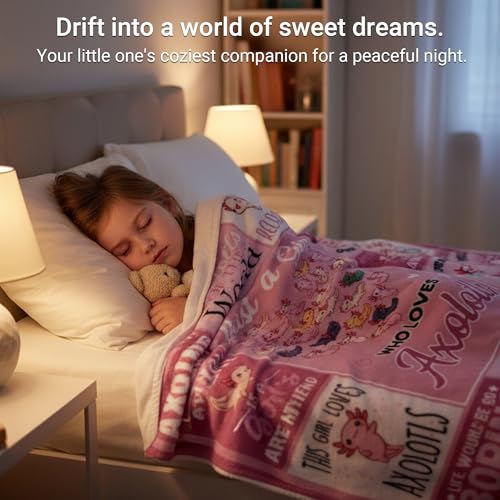 Cute Axolotl Blanket 40x50 Inch for Girls, Women - Soft Flannel Throw