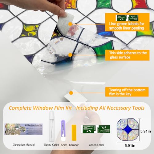 Rainbow Mosaic Stained Glass Window Film - 17.5 x 78.7 in Privacy Film