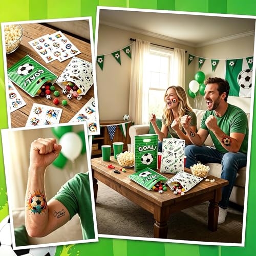 50 Pack Soccer Goodie Bags with Stickers - Reusable Party Favors