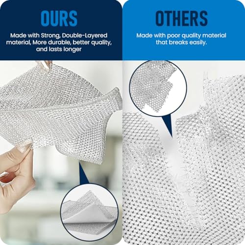 Dream Linen 6 Pack Non-Scratch Steel Wire Dishcloths - 8x8 Inch Cleaning Cloths for Kitchen & Home