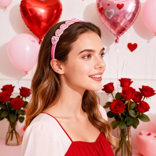 Red Sequin Heart Headband Glitter Hair Band for Valentine's Day Party