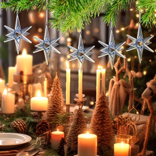 Bethlehem Star Christmas Ornaments - Set of 6 Stained Glass Holiday Decorations