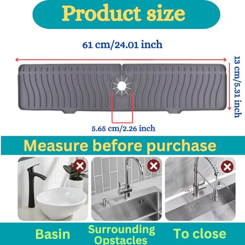 AAROO 24-Inch Silicone Kitchen Sink Faucet Splash Guard - Gray