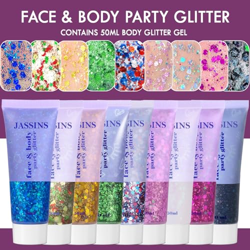 JASSINS 2-Pack Blue & White Body Glitter Gel - Chunky Mermaid Face & Hair Makeup