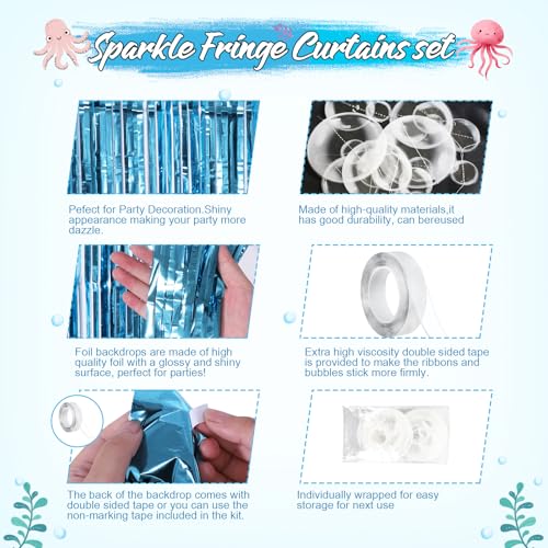 Yorr Under The Sea Party Decorations - 2 Blue Fringe Backdrops & Bubble Garland