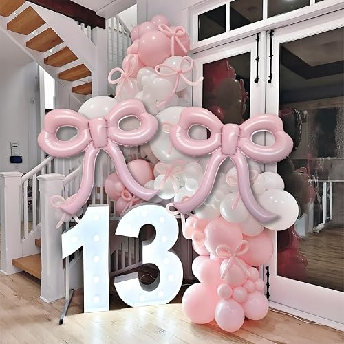 4 Giant Light Pink Bow Balloons for Girls' Party Decor