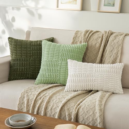 Cream Corduroy Throw Pillow Covers 18x18 - Set of 2 - Boho Textured