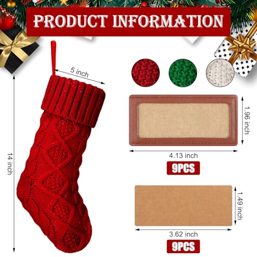 Personalized Christmas Stockings Set - 9 Pcs 14 Inch Knit Holiday Decor with Name Patches