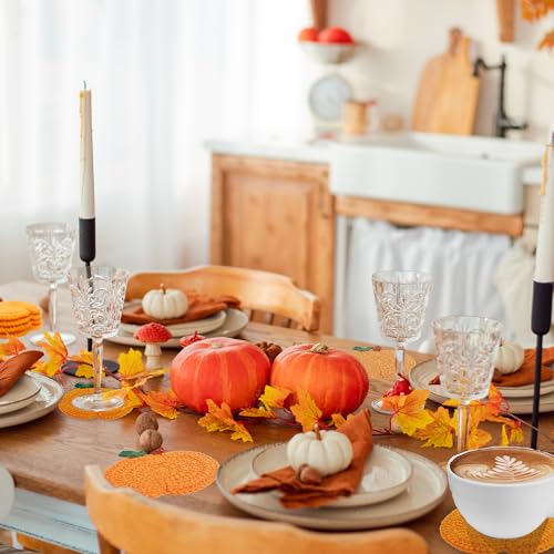 FUTBU Handmade Pumpkin Crochet Coasters - 4 Pack Fall Table Decor