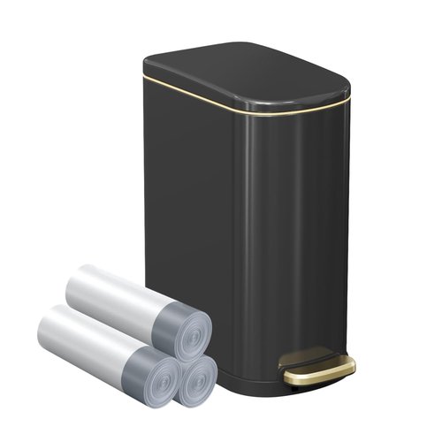 KSSKSS Slim Bathroom Trash Can - 2.6 Gallon Stainless Steel with Soft-Close Pedal | Removable Liner (Titanium Black)