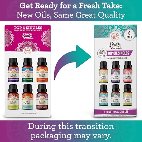 GuruNanda Essential Oils Set - 6 Pack (10mL Each) for Aromatherapy & DIY