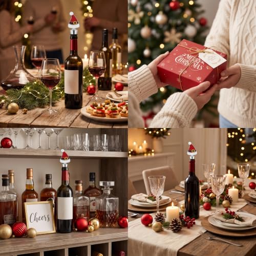 Santa Hat Wine Bottle Stopper - Glass Christmas Cork with Metal Base