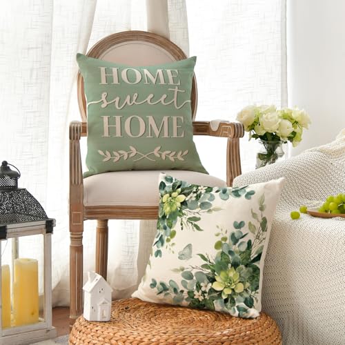 AVOIN colorlife 18x18 Inch Eucalyptus Leaves Throw Pillow Covers Set of 4 Seasonal Fall Decor