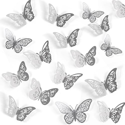 48 Pcs 3D Silver Butterfly Wall Decor - 4 Styles & Sizes