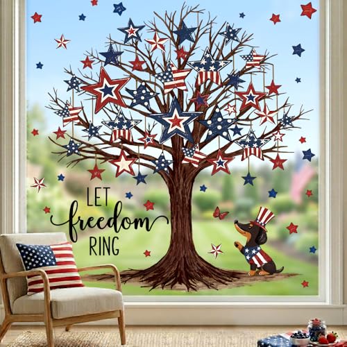 Reusable 4th of July Window Clings - Patriotic Tree Stickers