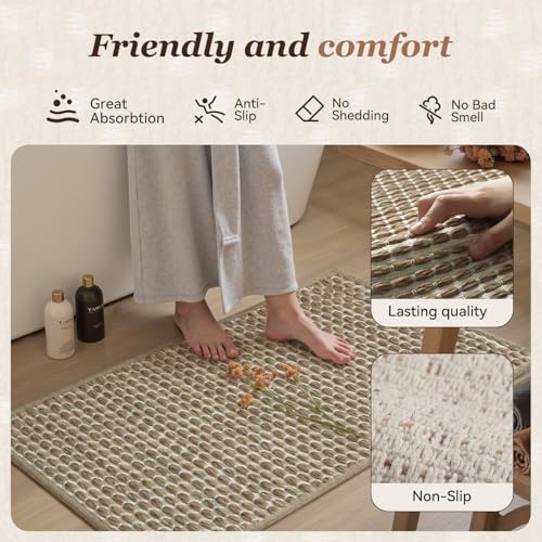 AMOAMI Woven Bath Mat - Super Absorbent Non-Slip Rug, 24" x 36", Brown