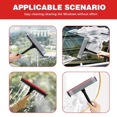 Neeklinny 2-in-1 Window Squeegee with 16" Long Handle for Home & Car Cleaning