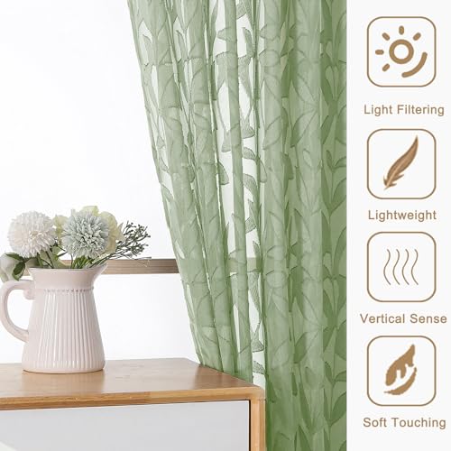 Gwine Sage Green Sheer Curtains, 84 Inch Length, 2 Panels Set