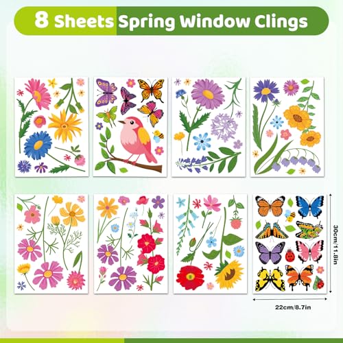 93-Piece Spring Window Clings - Colorful Flower & Butterfly Decals