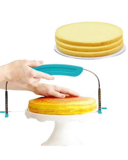 PROKITCHEN Adjustable Cake Slicer Leveler Small Cake Cutter Slicer for Leveling Tops of Layer Cakes Professional Baking Tool with Stainless Steel Wires and Sea Blue Handle