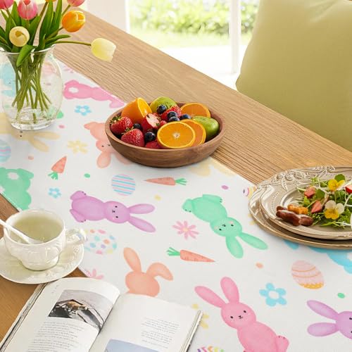 Easter Table Runner 13x72 Inch - Bunny & Floral Design