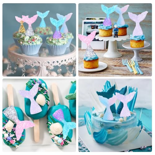 30 Pcs Glittering Mermaid Tail Cupcake Toppers - Resin Cake Decorations