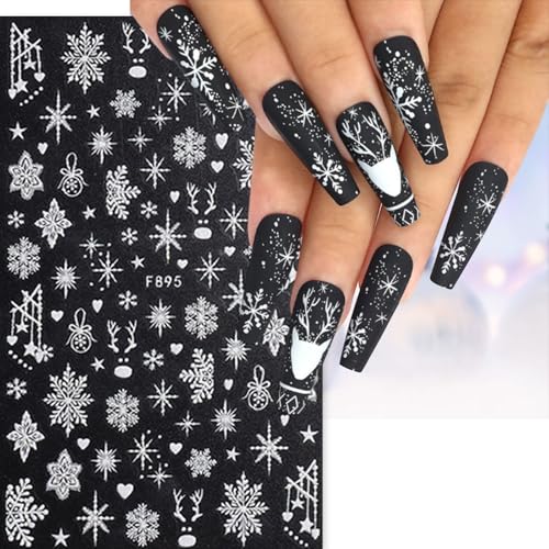 Christmas Snowflake Nail Art Stickers - 8 Sheets 3D White Winter Decals