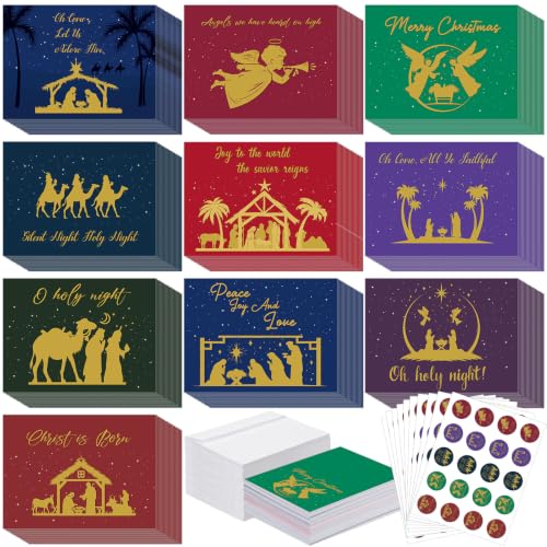 200 Christian Christmas Cards Bulk with Envelopes and Stickers - Bible Verse Design