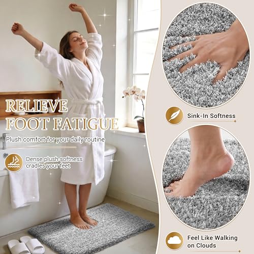 Yimobra Non-Slip Bathroom Rug - Ultra Soft, Washable, 24x17 Light Gray